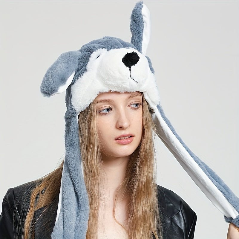 Cute Animal Moving Ear Hat Cute Panda Dog Frog Puppy Plush Hats Halloween Cosplay Party Earflap Hat For Women - 5 - Scribble Snacks