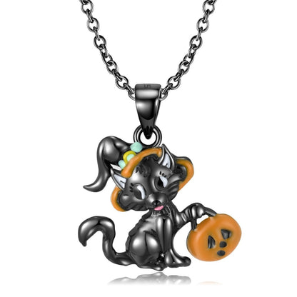 Cute Black Cat Necklace S925 Silver Electroplating Black Gold Forest Animal Halloween Gift Necklace - 4 - Scribble Snacks