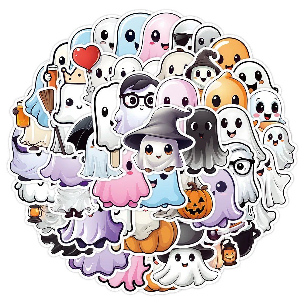 Cute Ghost Halloween Stickers Set - Halloween - Stickers & Labels (including Scrapbooking, Wall Decals) - Scribble Snacks