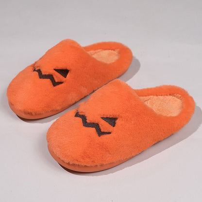 Cute Halloween Pumpkin Slippers Winter Warm Plush Bedroom Floor Home Slippers Casual Slip On Comfortable Cozy Indoor House Shoes - 4 - Scribble Snacks