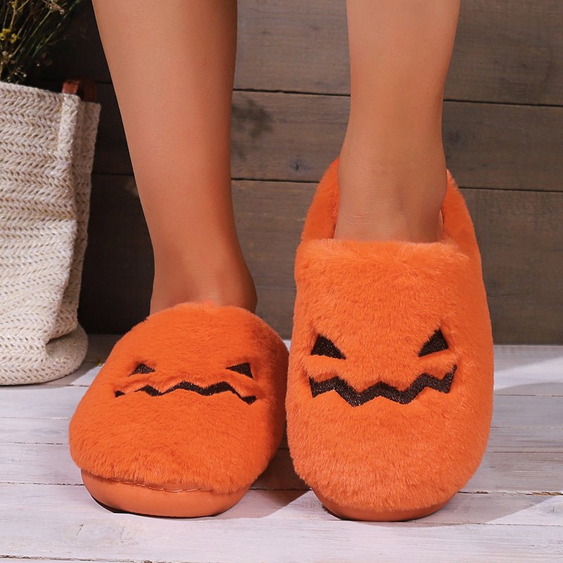 Cute Halloween Pumpkin Slippers Winter Warm Plush Bedroom Floor Home Slippers Casual Slip On Comfortable Cozy Indoor House Shoes - 4 - Scribble Snacks