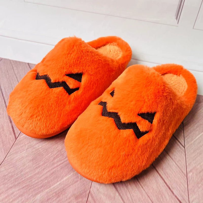 Cute Halloween Pumpkin Slippers Winter Warm Plush Bedroom Floor Home Slippers Casual Slip On Comfortable Cozy Indoor House Shoes - 4 - Scribble Snacks