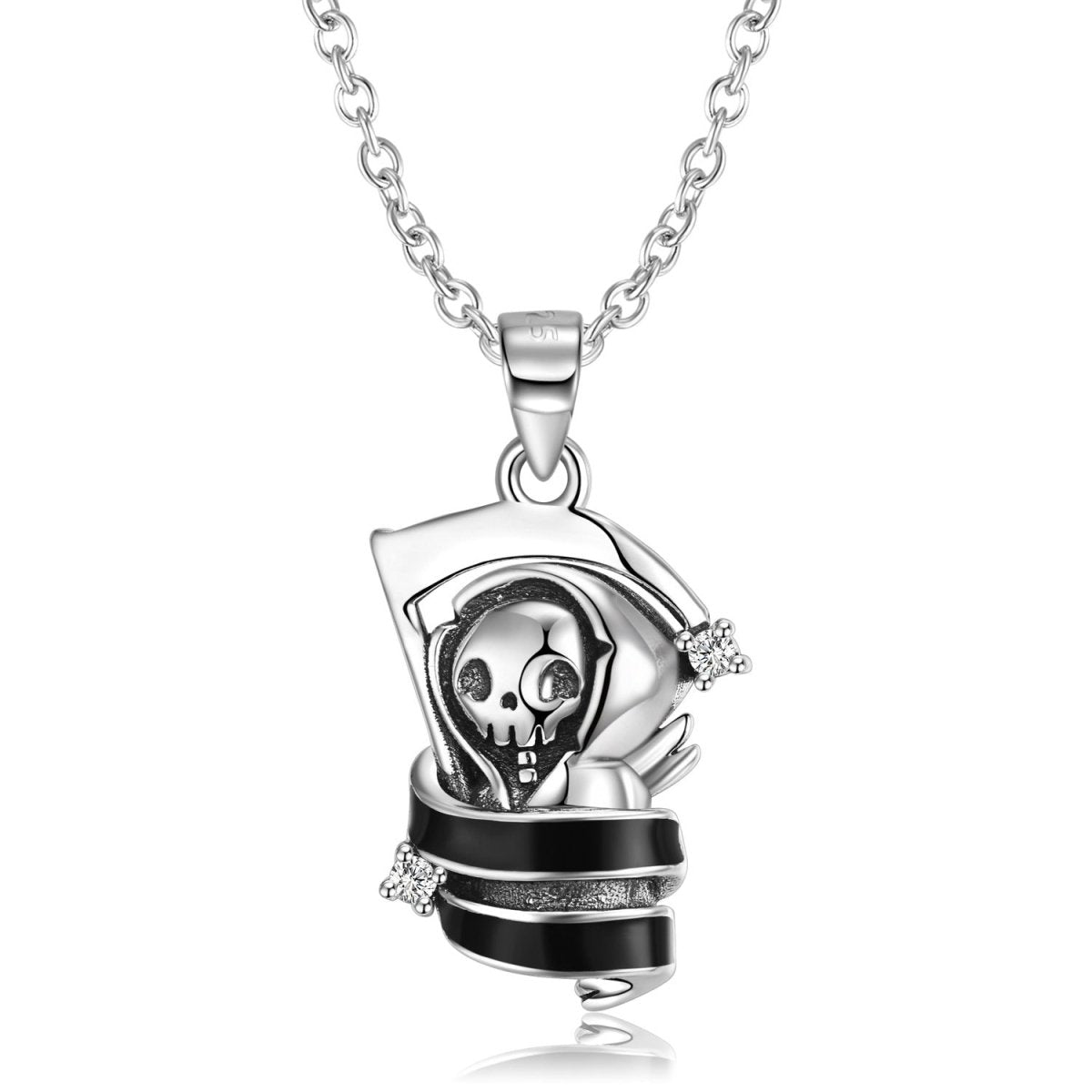 Cute Sickle Skull Pendant S925 Silver Enamel Simple Personality Halloween Necklace Gift - 4 - Scribble Snacks