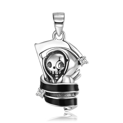 Cute Sickle Skull Pendant S925 Silver Enamel Simple Personality Halloween Necklace Gift - 4 - Scribble Snacks