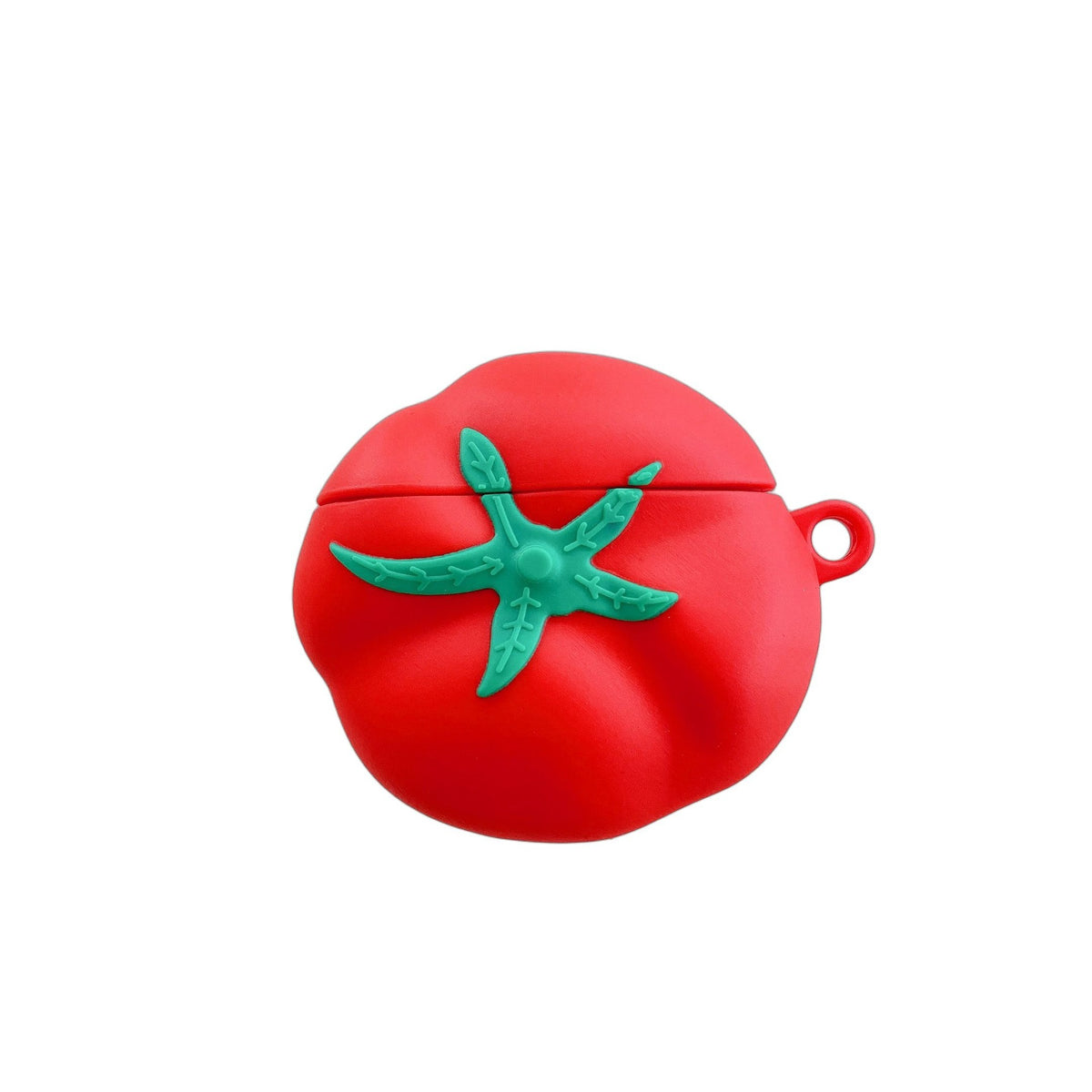 Red 3D tomato AirPods case with green leaf top