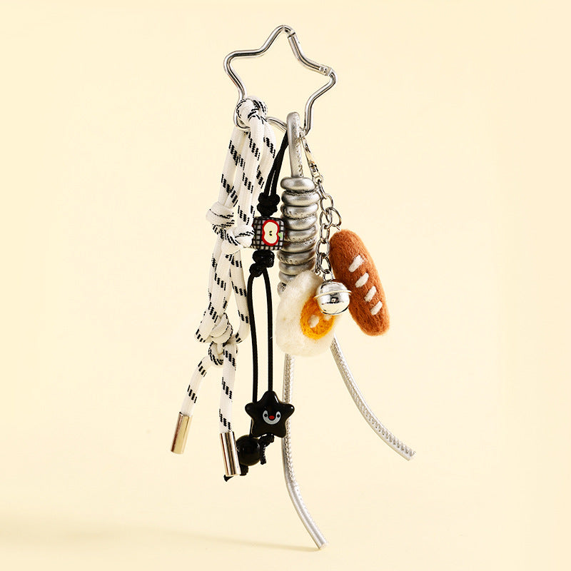 Baguette bag charm with braided white cord