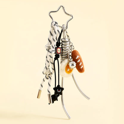 Baguette bag charm with braided white cord