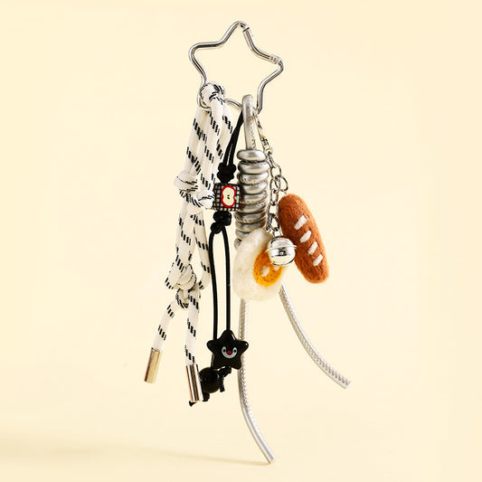 Baguette bag charm with braided white cord