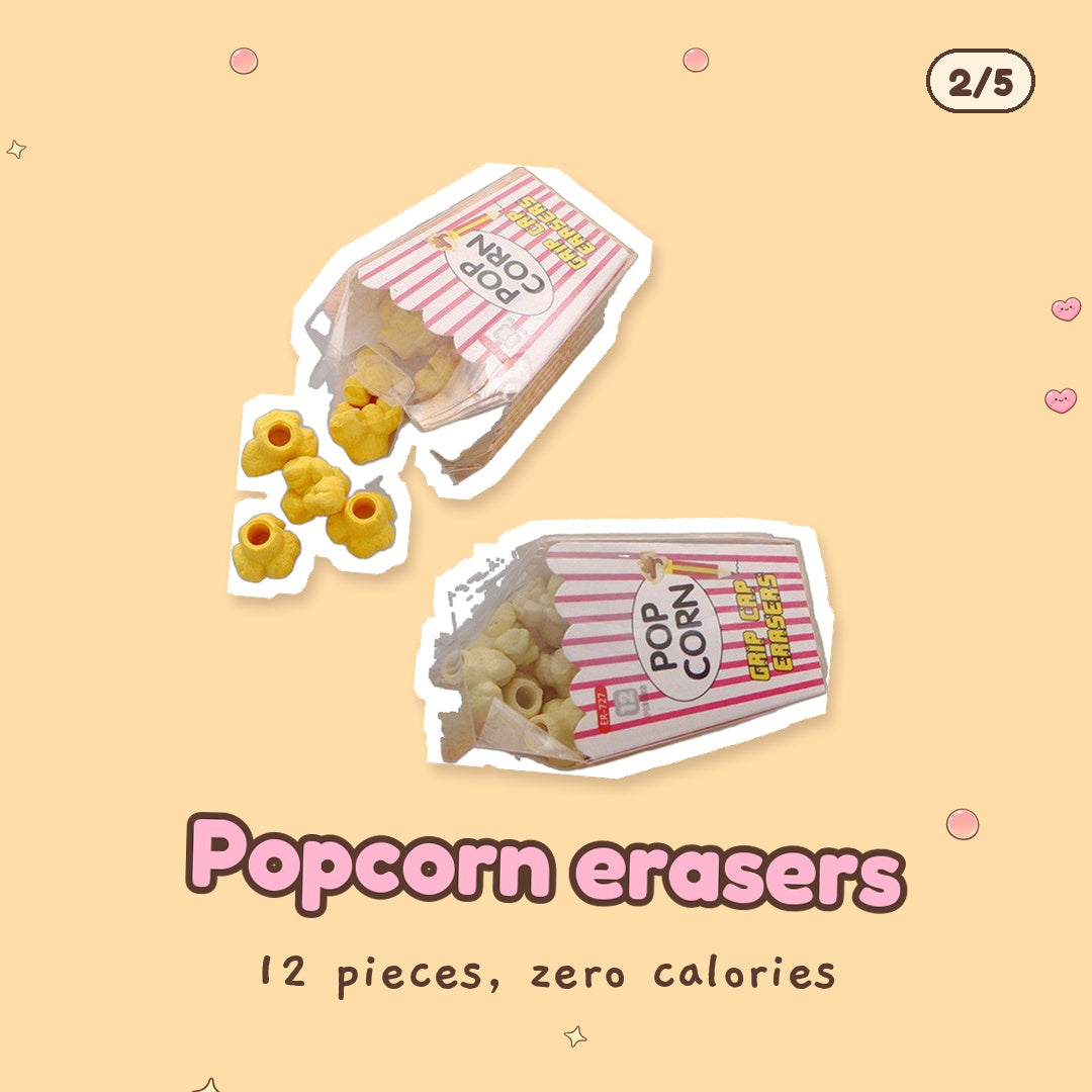 Popcorn erasers (12), one of the items in the Desk Snack Attack Gift Box