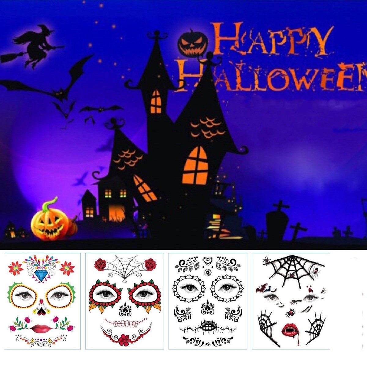 European And American Halloween Face Tattoo Stickers Day Of The Dead - 0 - Scribble Snacks