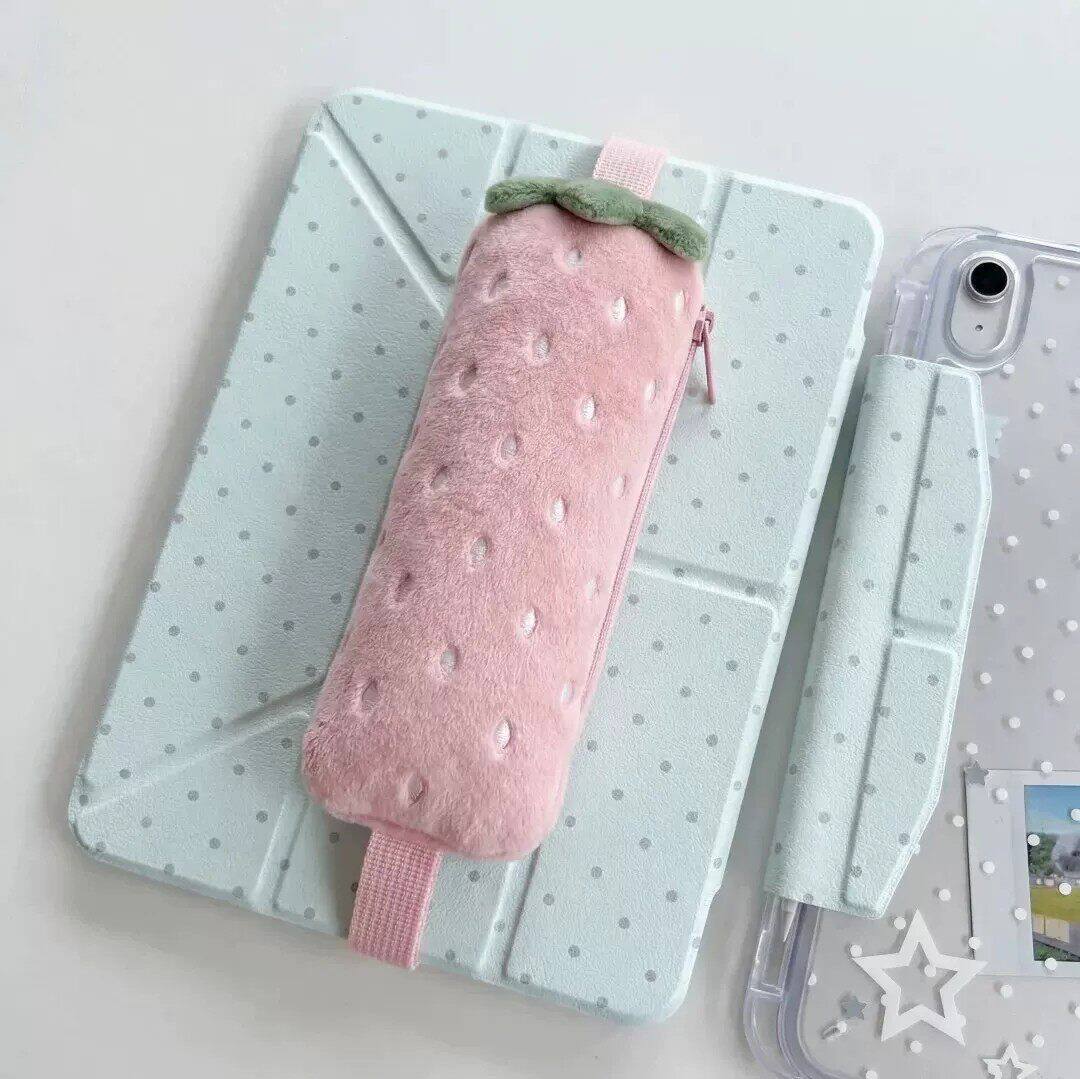 Strawberry Plush Pencil Case - Pink
