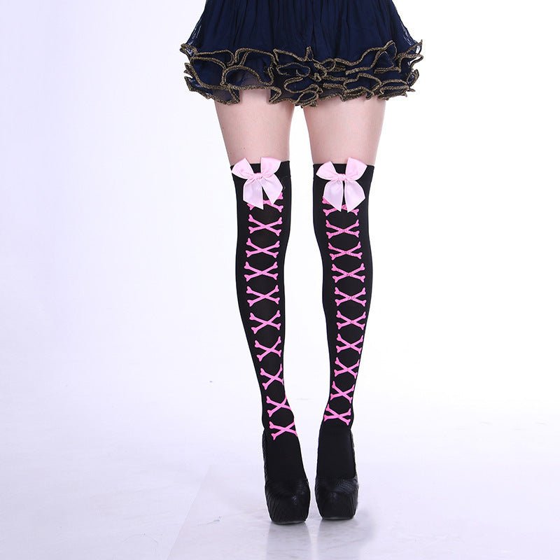 Fashion Halloween Candy Color Bowknot Stockings Costume Props - 0 - Scribble Snacks