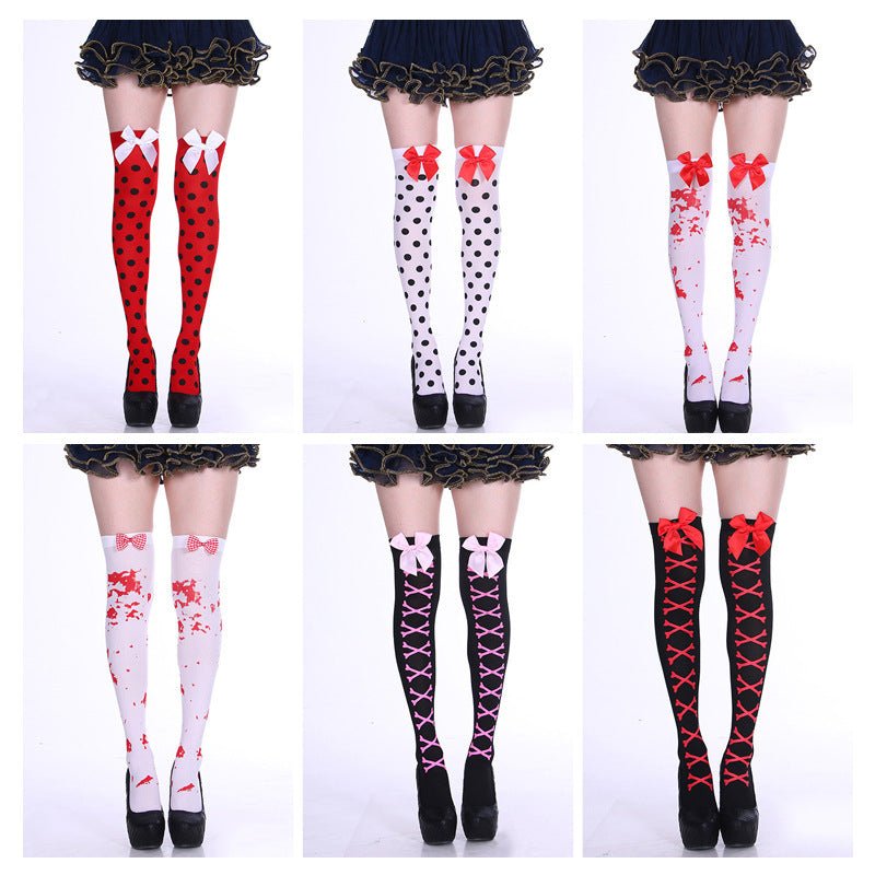 Fashion Halloween Candy Color Bowknot Stockings Costume Props - 0 - Scribble Snacks