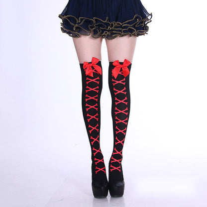 Fashion Halloween Candy Color Bowknot Stockings Costume Props - 0 - Scribble Snacks