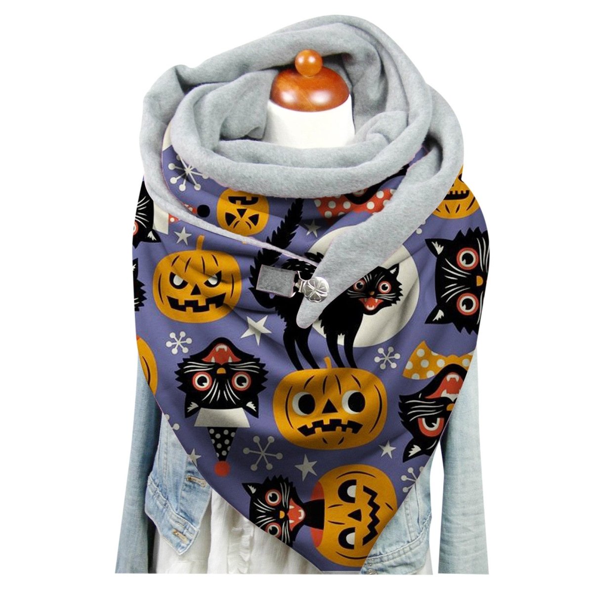 Female Plush Skull Print Long Halloween Button Bib - 0 - Scribble Snacks