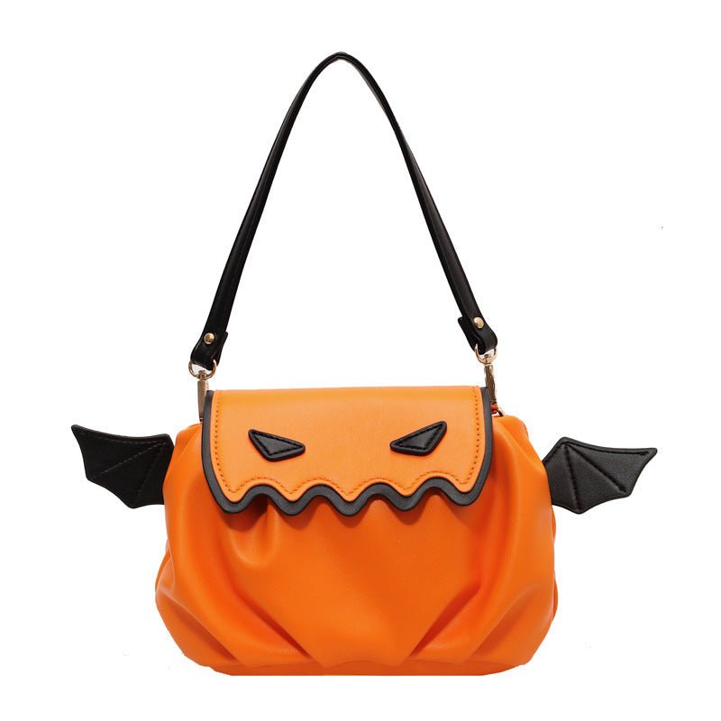 Funny Crossbody Bag Halloween Pumpkin Cartoon Shoulder Bags With Small Wings Personalized Creative Female Handbag - 4 - Scribble Snacks