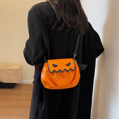 Funny Crossbody Bag Halloween Pumpkin Cartoon Shoulder Bags With Small Wings Personalized Creative Female Handbag - 4 - Scribble Snacks