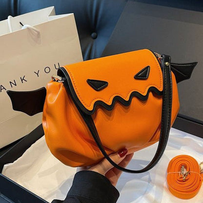 Funny Crossbody Bag Halloween Pumpkin Cartoon Shoulder Bags With Small Wings Personalized Creative Female Handbag - 4 - Scribble Snacks