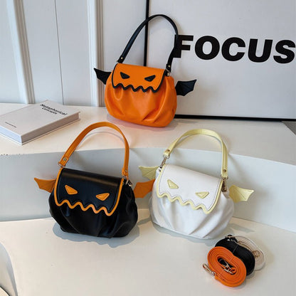 Funny Crossbody Bag Halloween Pumpkin Cartoon Shoulder Bags With Small Wings Personalized Creative Female Handbag - 4 - Scribble Snacks