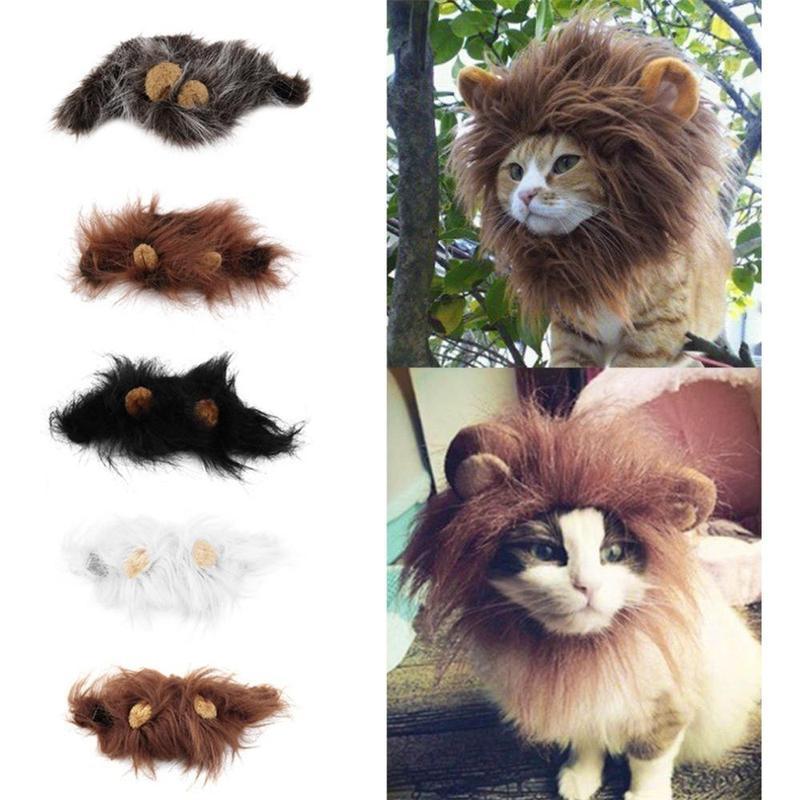 Funny Pet Hat For Small Dogs Cats Hat Emulation Lion Hair Mane Ears Head Cap Scarf Pet Halloween Festival Costume - 0 - Scribble Snacks