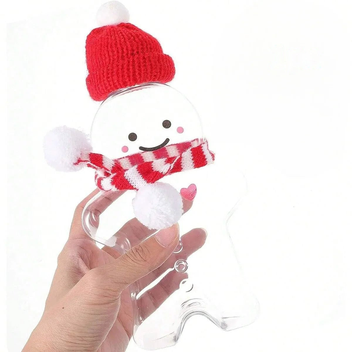 Gingerbread man juice bottle with red knitted hat and striped scarf, 1 bottle set