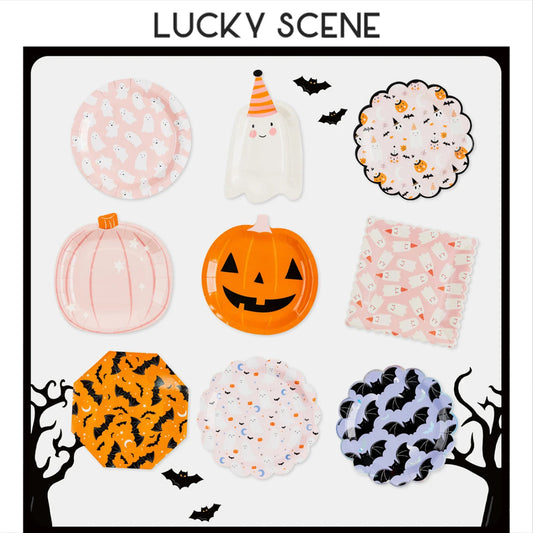 Ghost Pumpkin Paper Plate Set - Halloween - Tableware (Placemats, Napkin Rings, Table Runners) - Scribble Snacks