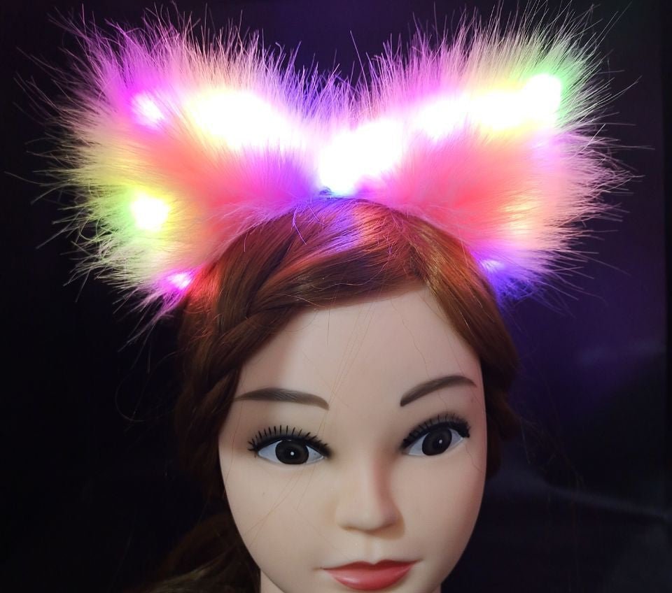 Glowing Cat Ears Headband Plush Cute Hairpin Halloween Hair Accessories - 0 - Scribble Snacks