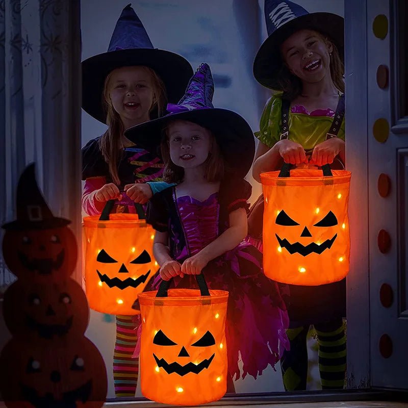 Glowing Pumpkin Treat Basket - Halloween - Candy Buckets & Holders - Scribble Snacks