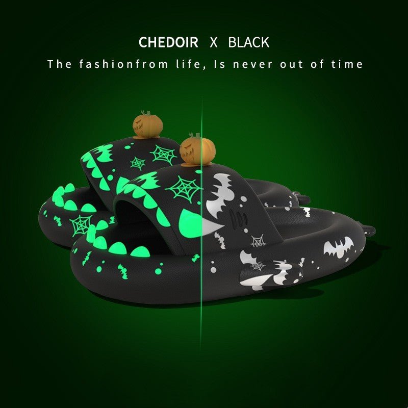 Halloween And Christmas Shoes Ins Luminous Shark Slippers Couple Men Women House Shoes Non - slip Bathroom Slippers Home - 0 - Scribble Snacks