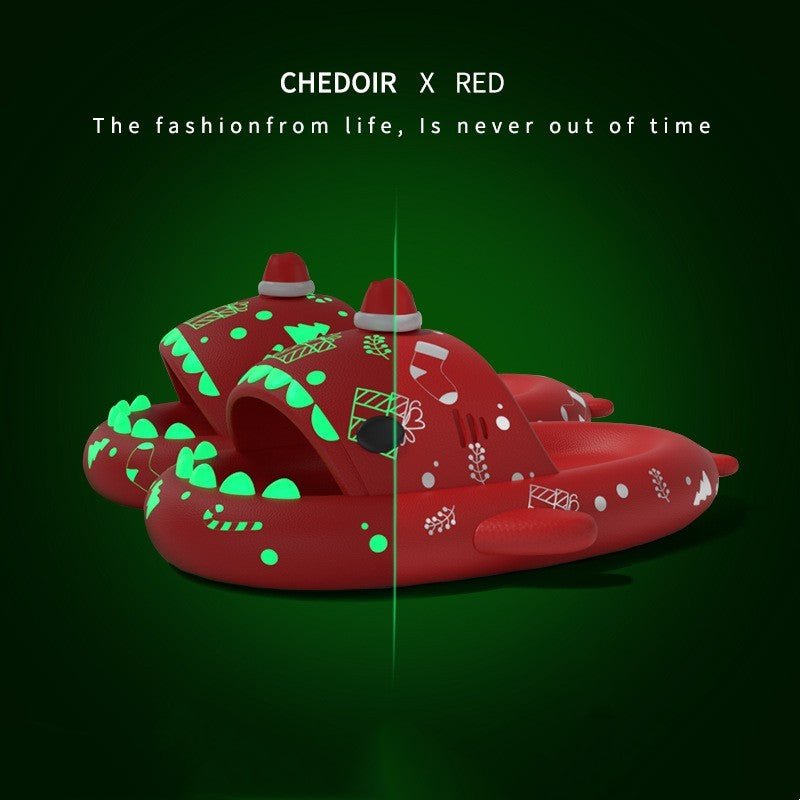 Halloween And Christmas Shoes Ins Luminous Shark Slippers Couple Men Women House Shoes Non - slip Bathroom Slippers Home - 0 - Scribble Snacks