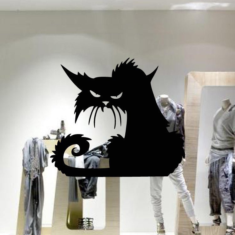 Halloween black cat glass window back carved wall sticker - 0 - Scribble Snacks