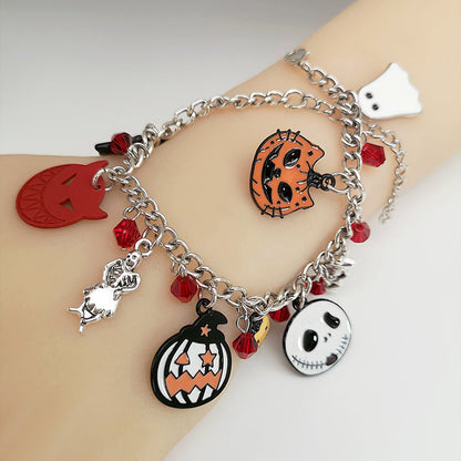 Halloween Bracelet With Pumpkin Skull Ghost Funny Jewelry - 4 - Scribble Snacks