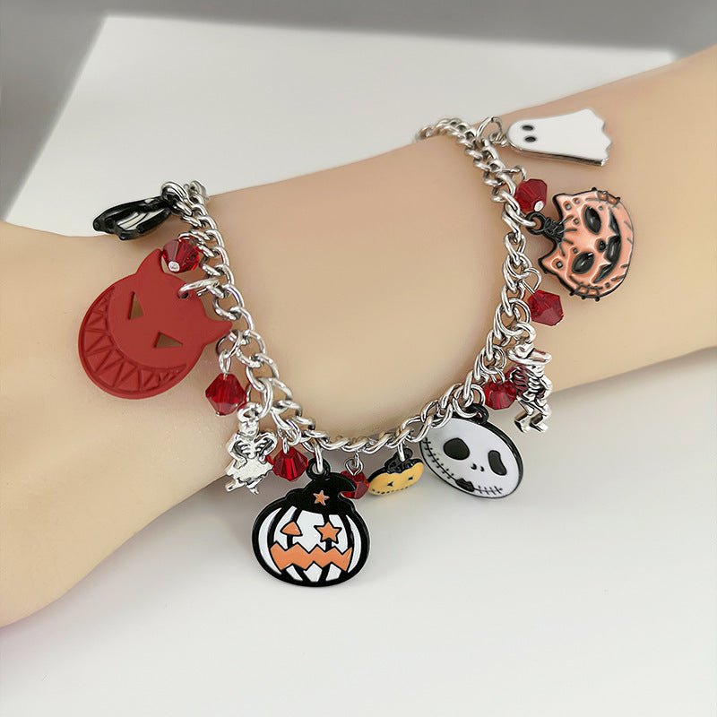 Halloween Bracelet With Pumpkin Skull Ghost Funny Jewelry - 4 - Scribble Snacks