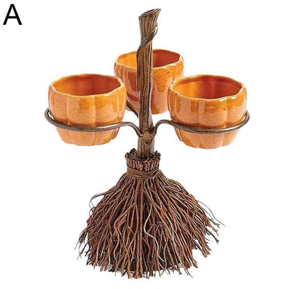 Halloween Broom Pumpkin Snack Bowl Rack Decorations Home Decor - 0 - Scribble Snacks