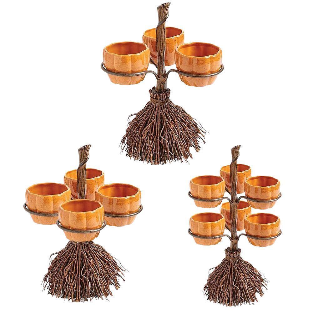 Halloween Broom Pumpkin Snack Bowl Rack Decorations Home Decor - 0 - Scribble Snacks