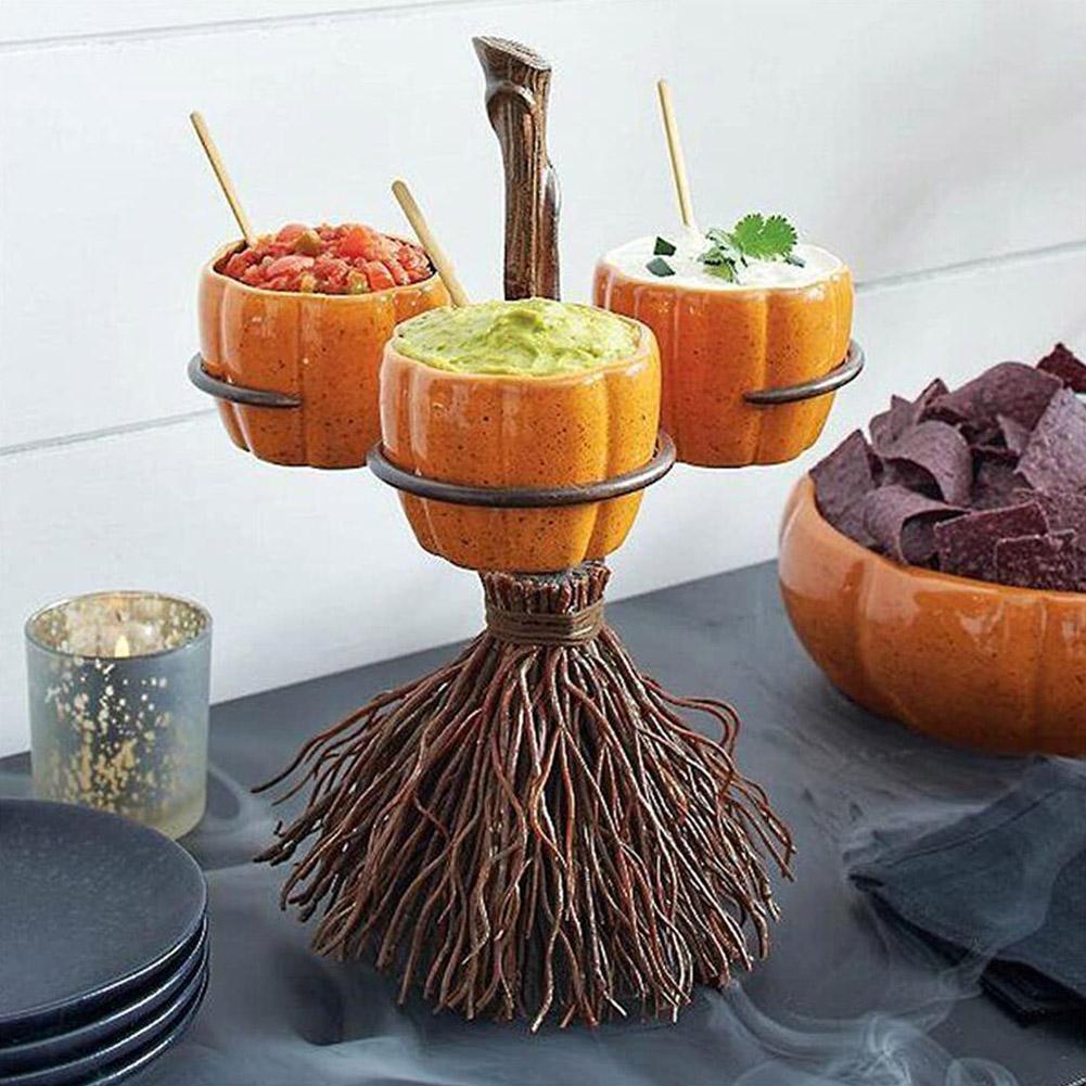 Halloween Broom Pumpkin Snack Bowl Rack Decorations Home Decor - 0 - Scribble Snacks