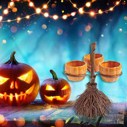 Halloween Broom Pumpkin Snack Bowl Rack Decorations Home Decor - 0 - Scribble Snacks