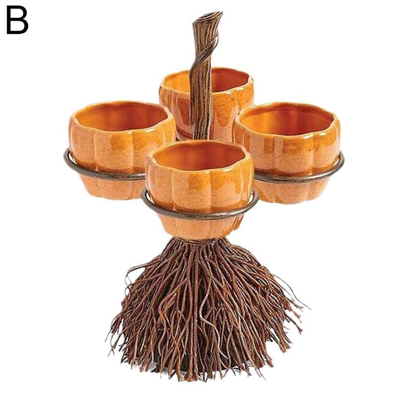 Halloween Broom Pumpkin Snack Bowl Rack Decorations Home Decor - 0 - Scribble Snacks