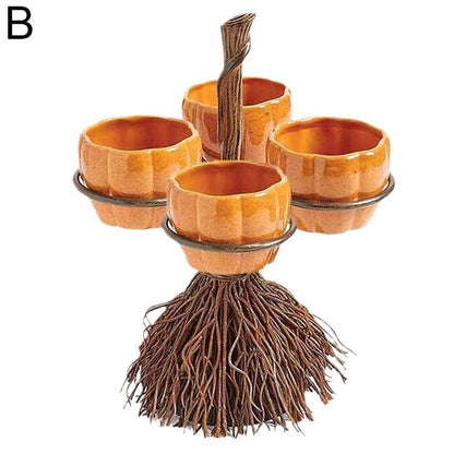 Halloween Broom Pumpkin Snack Bowl Rack Decorations Home Decor - 0 - Scribble Snacks