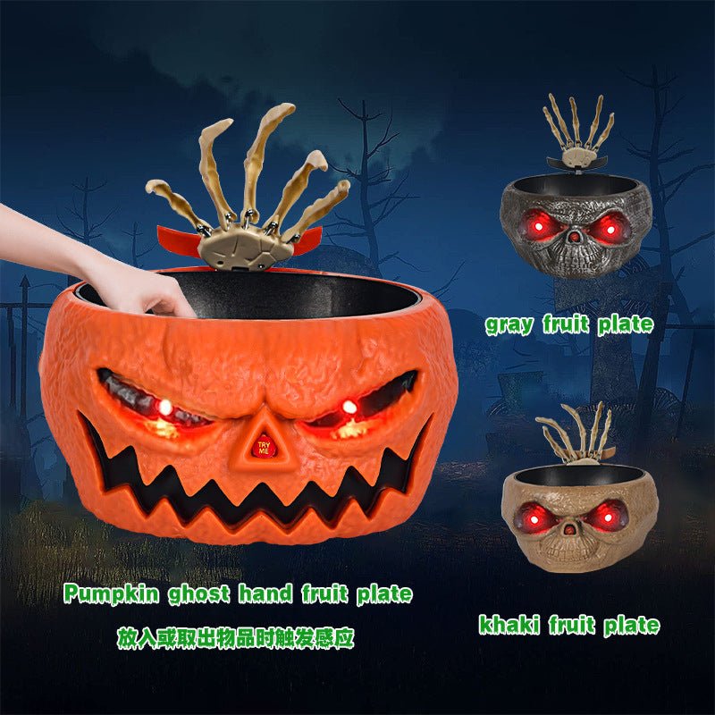 Halloween Candy Bowl Plastic Pumpkin Bowl With Motion Activated Hand, Halloween Serving Dishes Battery Operated Halloween Pumpkins Bowl For Trick - or - Treaters Party - 0 - Scribble Snacks