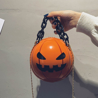 Halloween Cartoon Pumpkin Ball Handbags With Chain Personality Creative Funny Shoulder Bags For Kids Women - 4 - Scribble Snacks