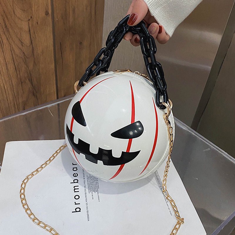 Halloween Cartoon Pumpkin Ball Handbags With Chain Personality Creative Funny Shoulder Bags For Kids Women - 4 - Scribble Snacks