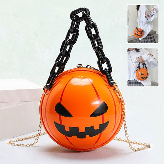 Halloween Cartoon Pumpkin Ball Handbags With Chain Personality Creative Funny Shoulder Bags For Kids Women - 4 - Scribble Snacks