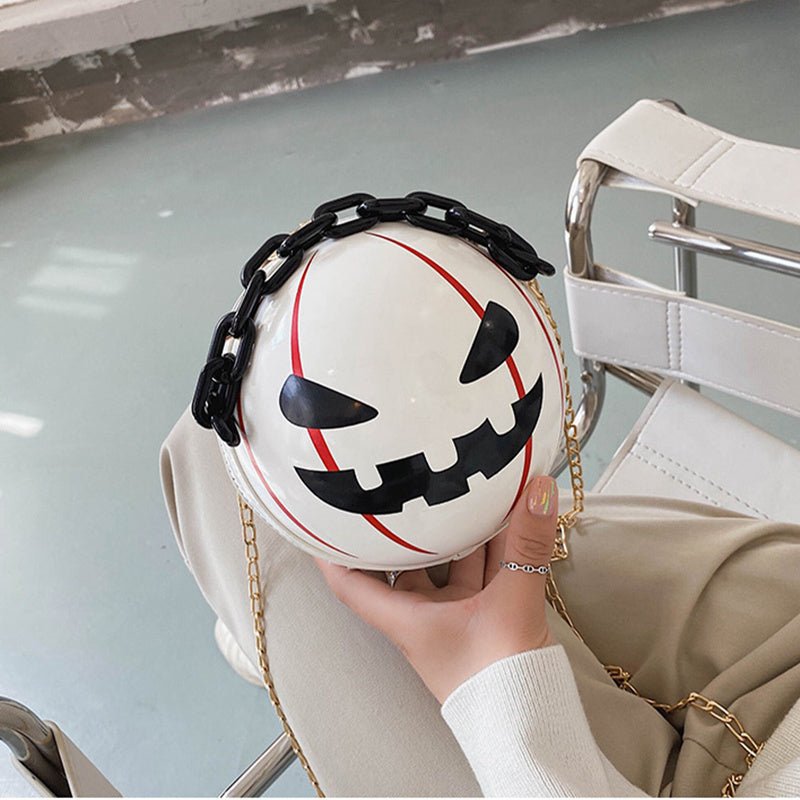 Halloween Cartoon Pumpkin Ball Handbags With Chain Personality Creative Funny Shoulder Bags For Kids Women - 4 - Scribble Snacks