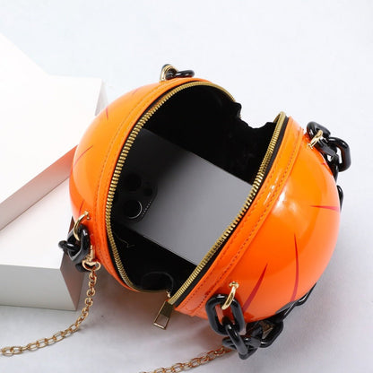 Halloween Cartoon Pumpkin Ball Handbags With Chain Personality Creative Funny Shoulder Bags For Kids Women - 4 - Scribble Snacks