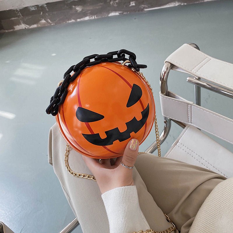 Halloween Cartoon Pumpkin Ball Handbags With Chain Personality Creative Funny Shoulder Bags For Kids Women - 4 - Scribble Snacks