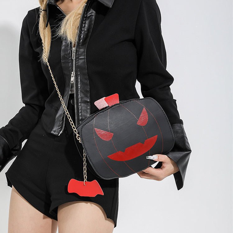 Halloween Cartoon Pumpkin Shoulder Bag For Girls Personality Funny Creative Chain Crossbody Bags Women - 4 - Scribble Snacks