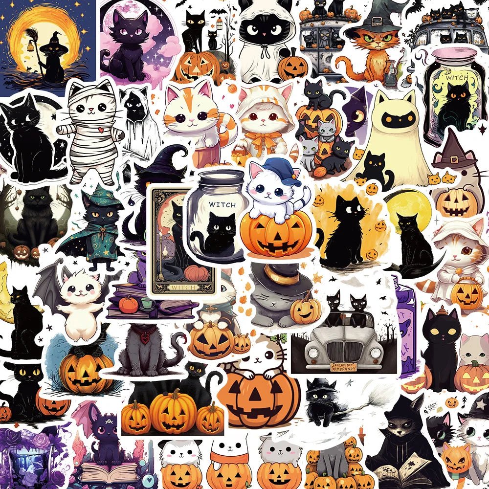 Halloween Cat Pumpkin Sticker Set - Halloween - Stickers & Labels (including Scrapbooking, Wall Decals) - Scribble Snacks