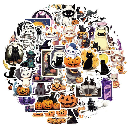 Halloween Cat Pumpkin Sticker Set - Halloween - Stickers & Labels (including Scrapbooking, Wall Decals) - Scribble Snacks