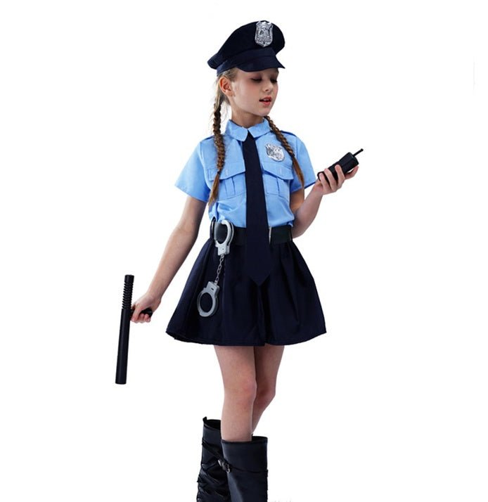 Halloween Children's Dress - up Costume Cute Police Uniform Girls' Slim - fit One - piece Long Sleeves Police Dress - 0 - Scribble Snacks